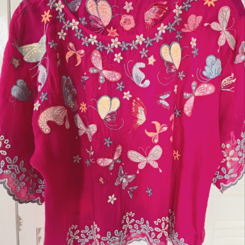 Johnny Was Pink Floral Brocade Top, Size Small